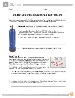 Equilibrium and Pressure Gizmo Answer Key  Form