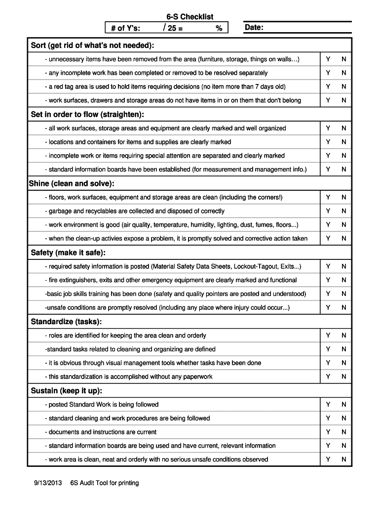 6s Checklist  Form