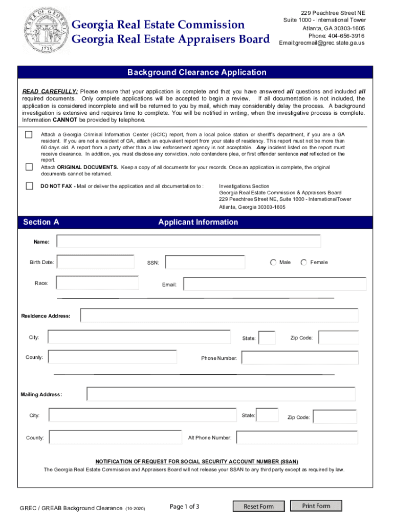  Grec Background Clearance Application 2020-2024