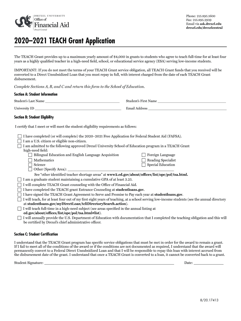 20202021 TEACH Grant Application  Form