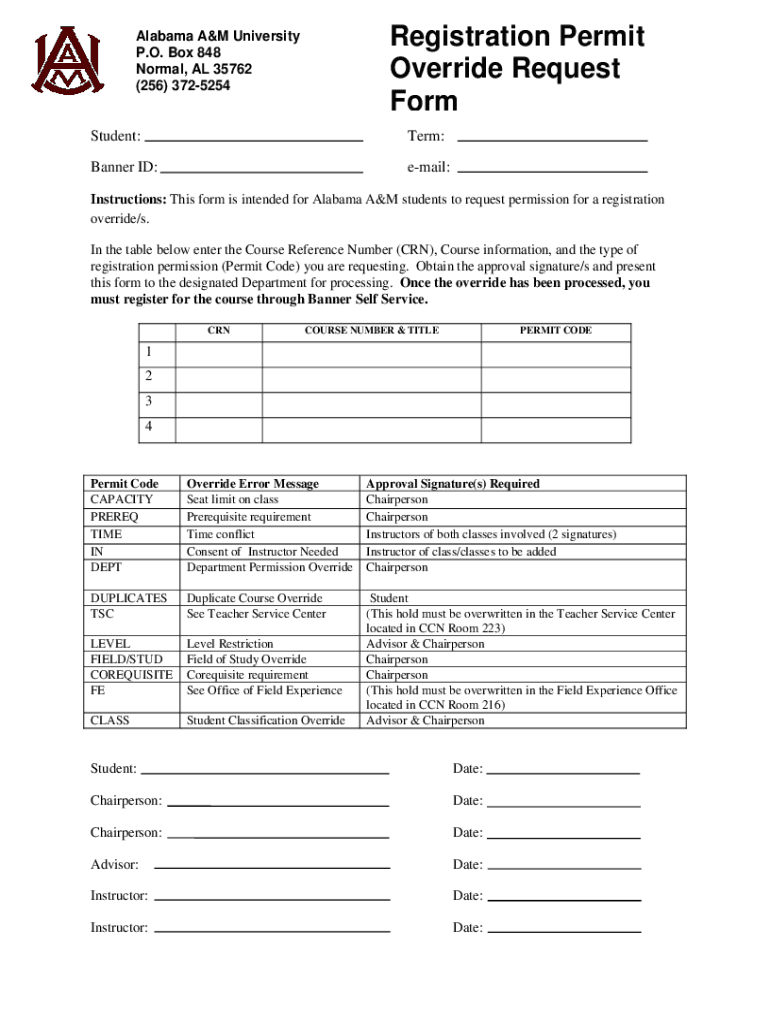 Registration Permit Override Request Form Alabama