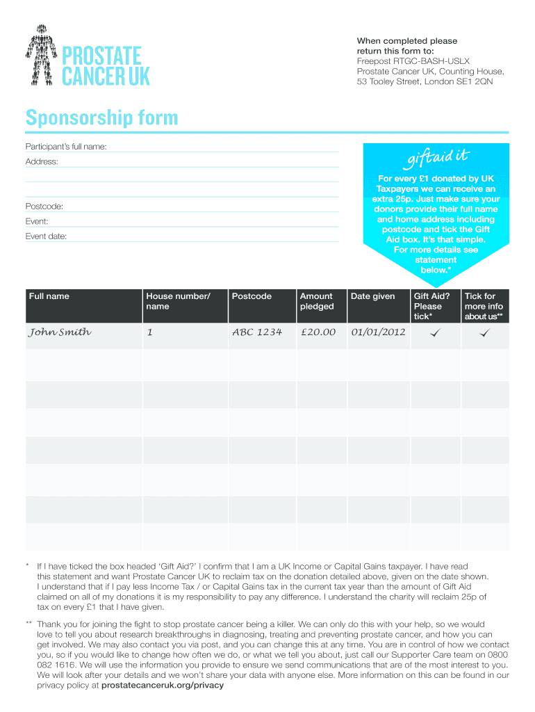  Cancer Sponsorship Form 2019-2024