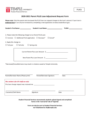 Parent PLUS Loan Adjustment Request Form