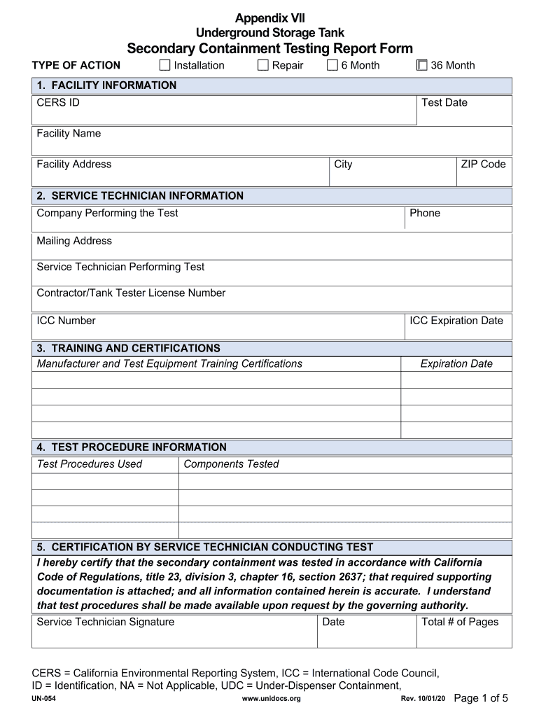  Underground Storage Tank Secondary Unidocs 2020-2024