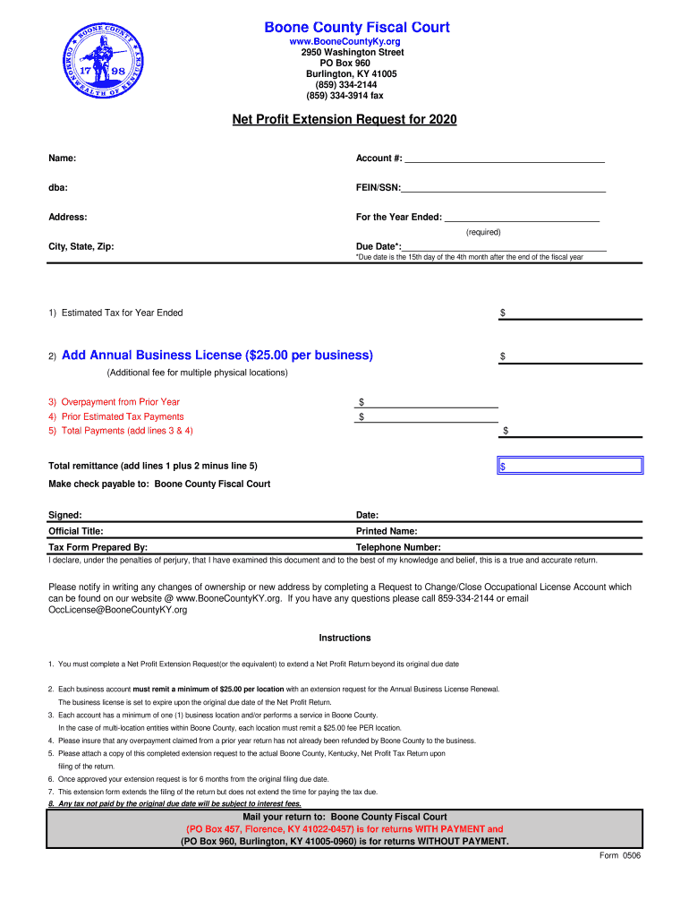 Get and Sign Net Profit Extension Request for 2020 Form