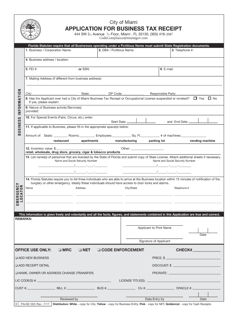 City Of Miami Business Tax Receipt Fill Out And Sign Printable PDF 