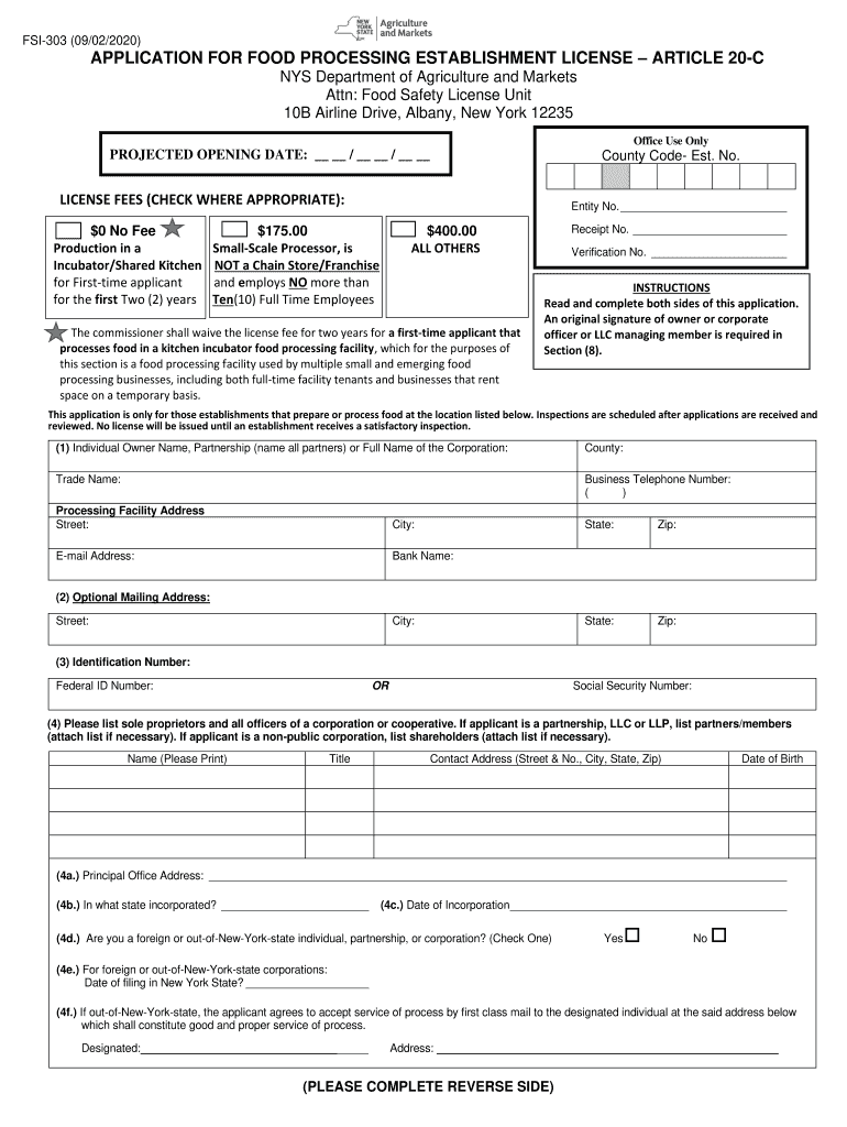 Food Processing License Nys  Form