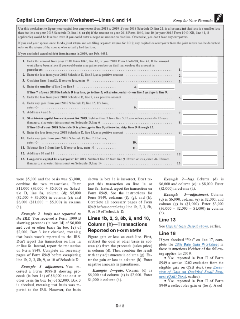  Instructions for Schedule D Form 1040 or 1040 SR, Capital 2020