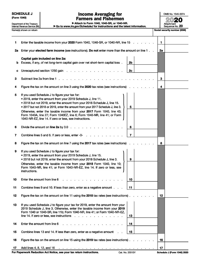  Schedule J Form 1040 Internal Revenue Service 2020