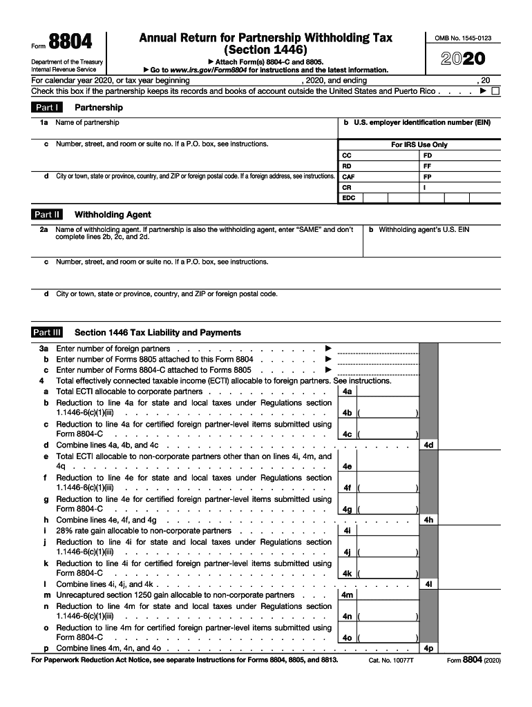  Form 8804 PDF Internal Revenue Service 2020