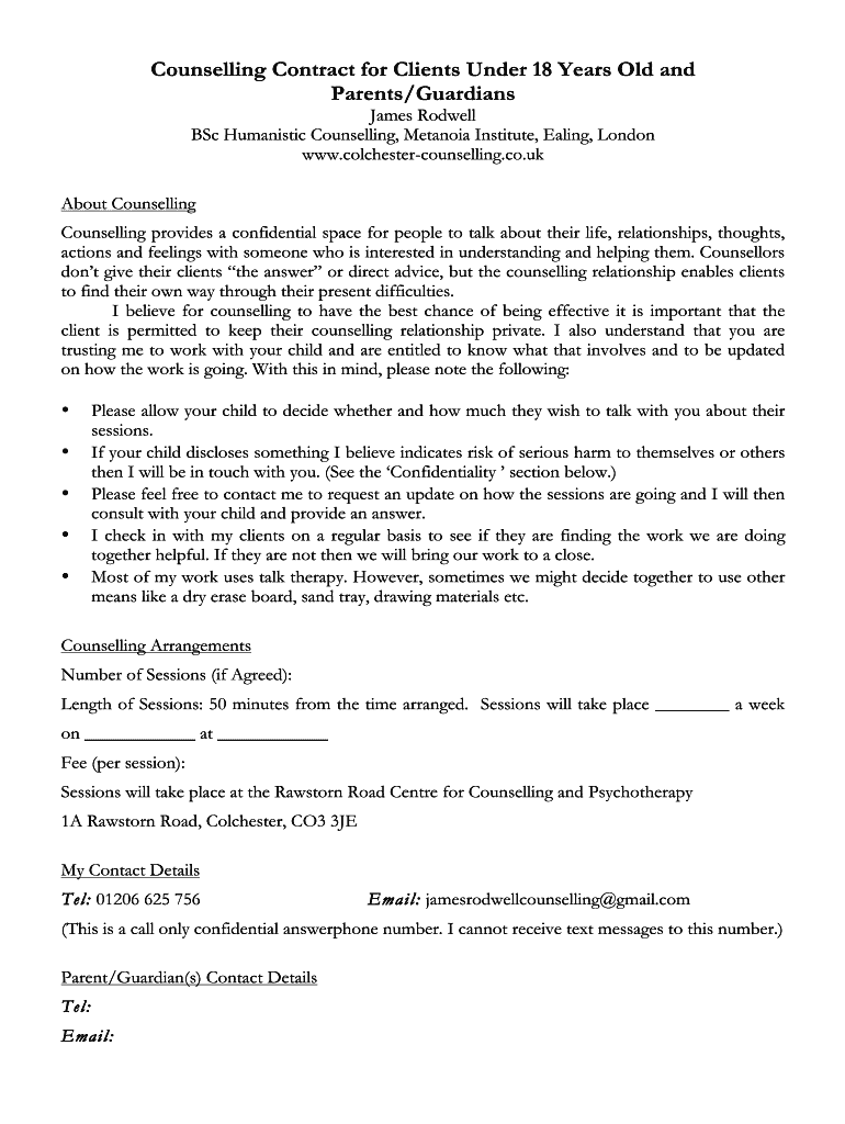 Counselling Contract Template  Form