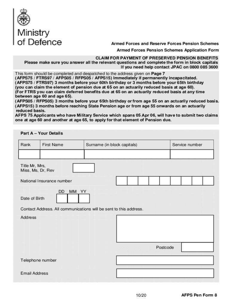  Afps Form 8 2020-2024