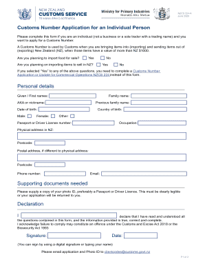 New Zealand Customs Service  Form