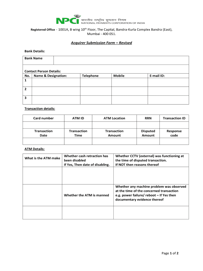 Acquirer Submission Form Revised NPCI