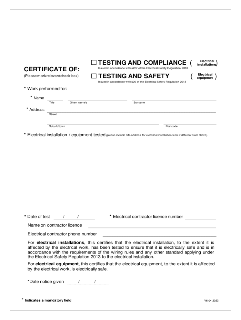  Certificate of Testing Certificate of Testing and Compliance Certificate of Testing and Safety 2023-2024