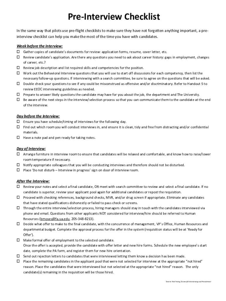 Pre Interview Checklist  Form