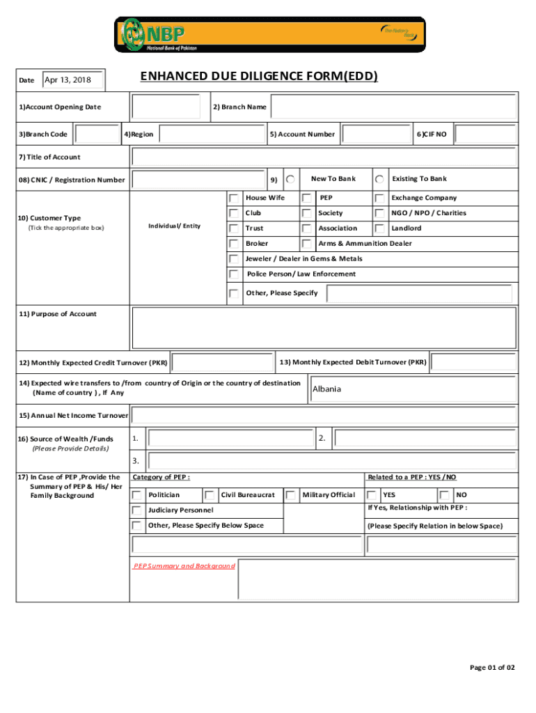 Enhanced Diligence Form