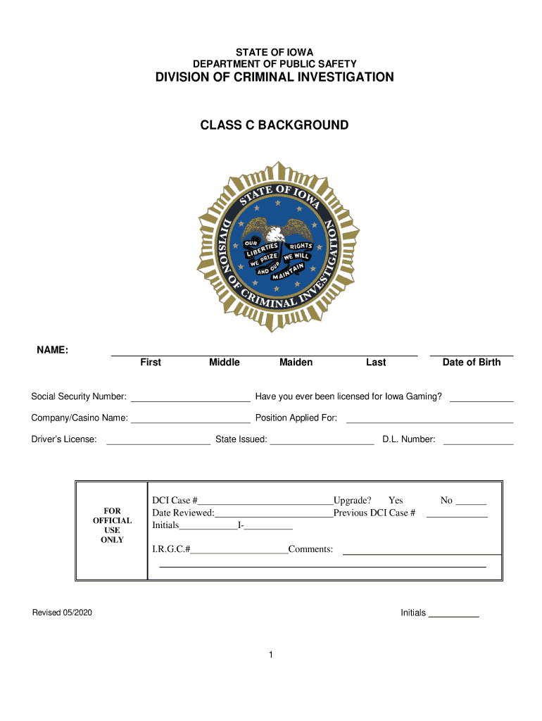 Iowa Class C Background Application  Form