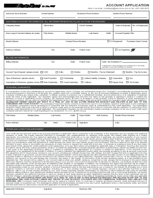 Advance Auto Parts Commercial Account Application  Form