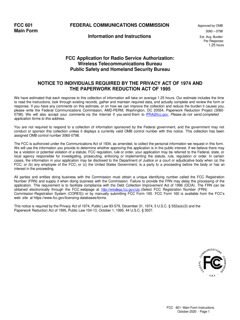 Form FCC 601 Fill Online, Printable, Fillable