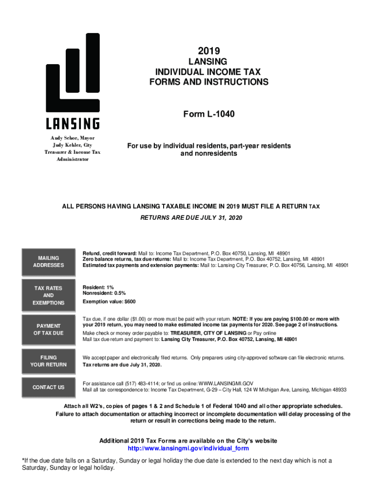  LANSING INDIVIDUAL INCOME TAX FORMS and INSTRUCTIONS 2019