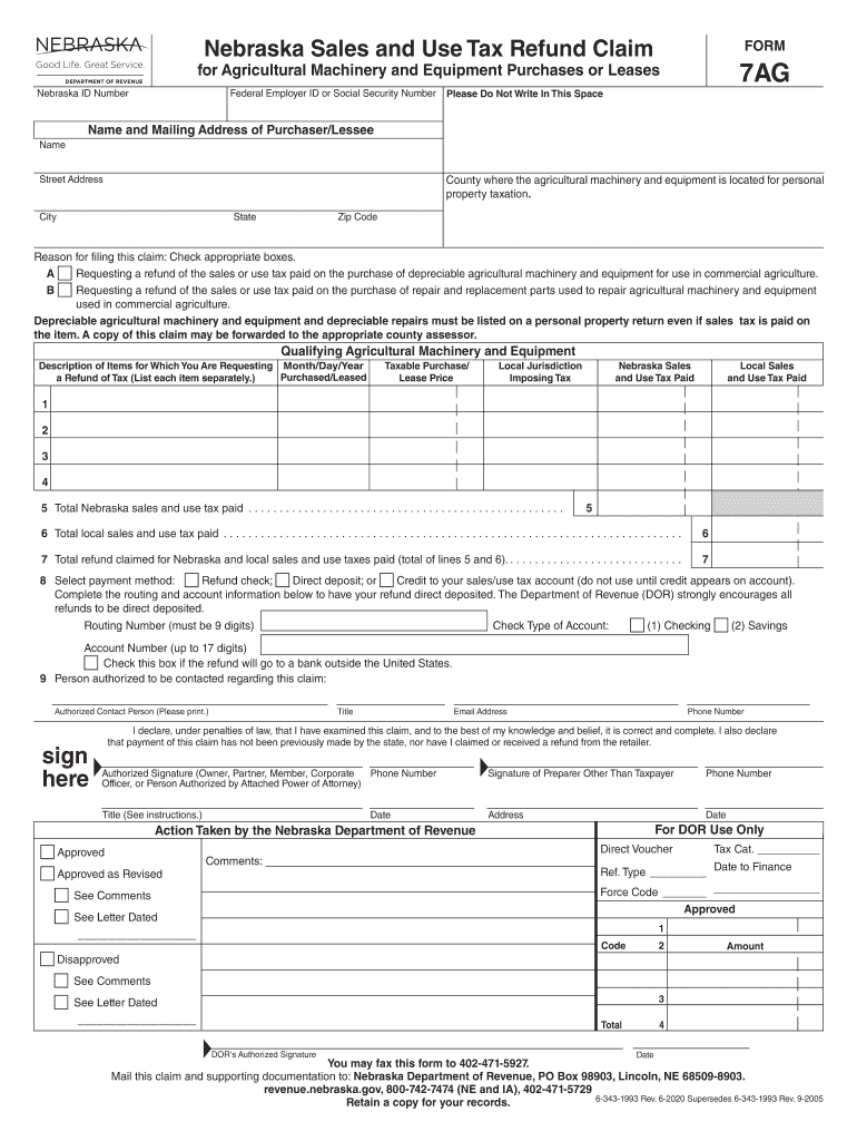  Claim for Refund of Sales and Use Tax, Form 7 Nebraska 2020-2023