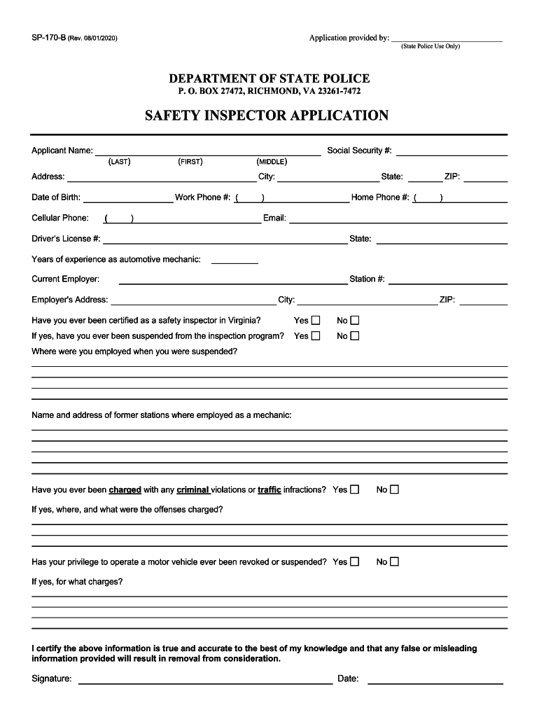 APPLICATION SAFETY INSPECTOR SP 170 B Rev 8 1 DOC  Form