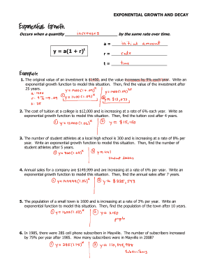 Exponential Growth and Decay Worksheet  Form