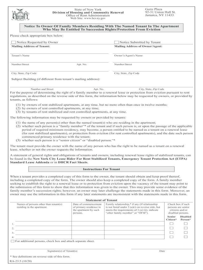  Notice to Owner of Family Members Residing with the Named 2020-2024