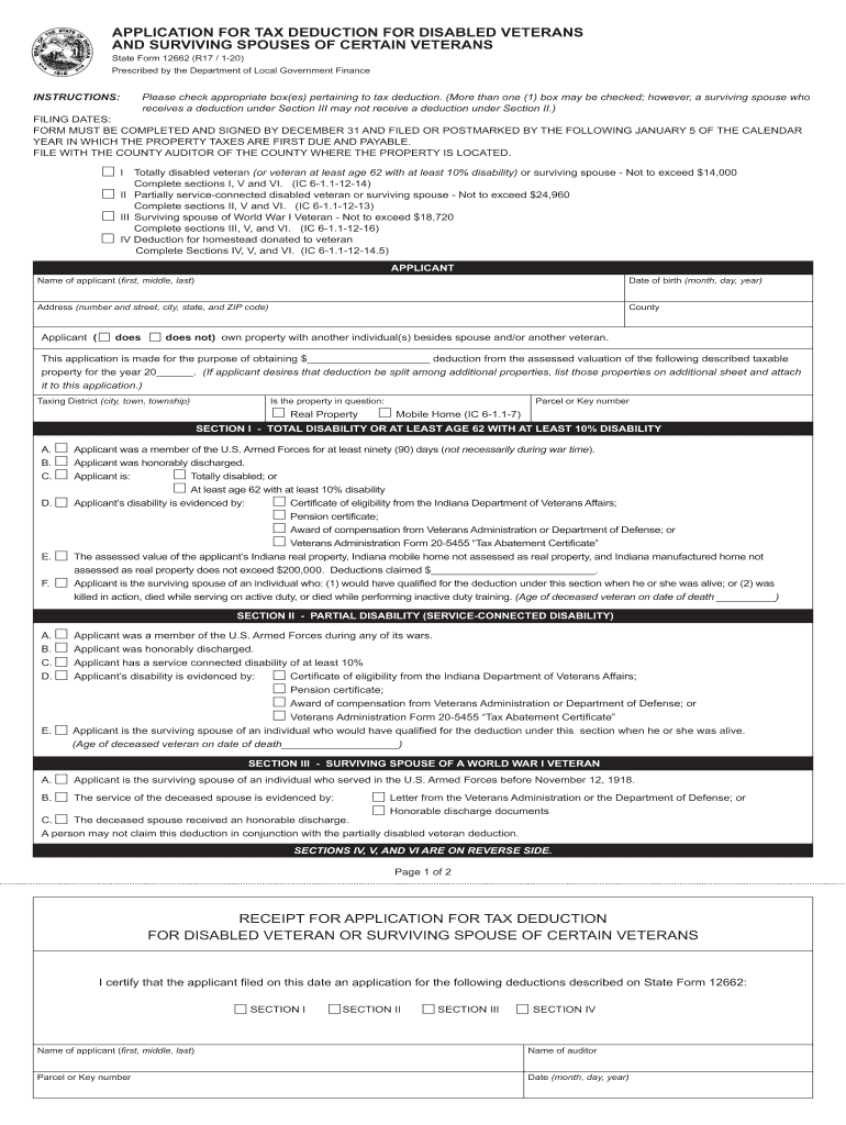 APPLICATION for TAX DEDUCTION for DISABLED VETERANS  Form