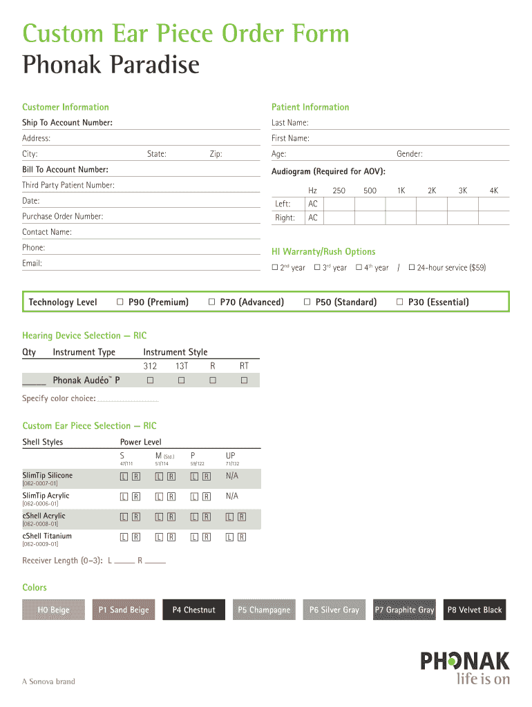 Phonak Order Forms