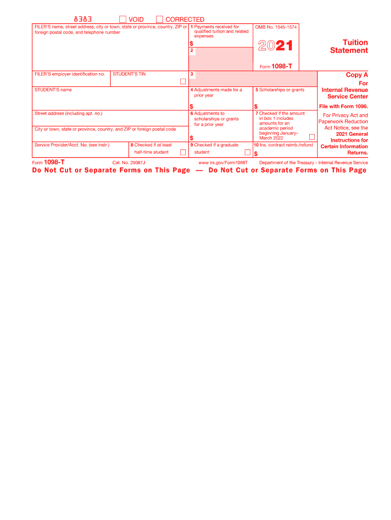  Form 1098 T Tuition Statement 2021