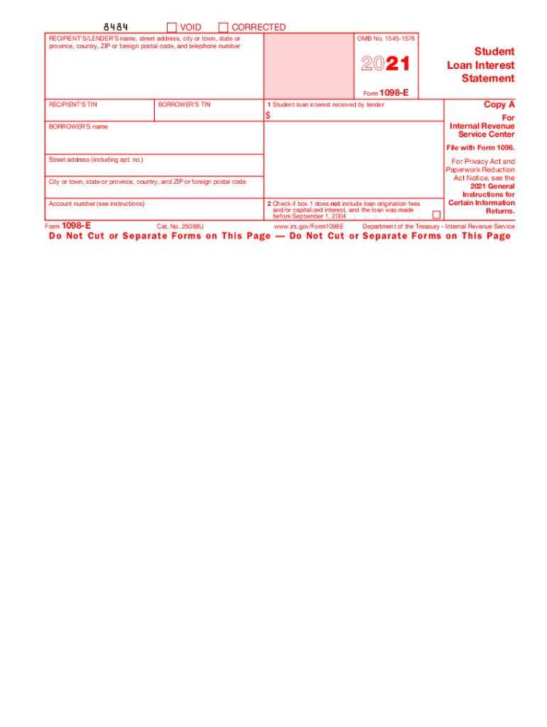  Form 1098 E Student Loan Interest Statement 2021