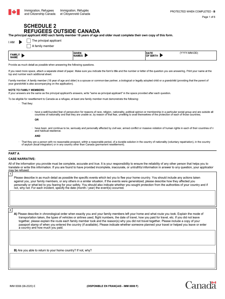  PDF IMM 0008E Schedule 2 Refugees Outside Canada Canada Ca 2020