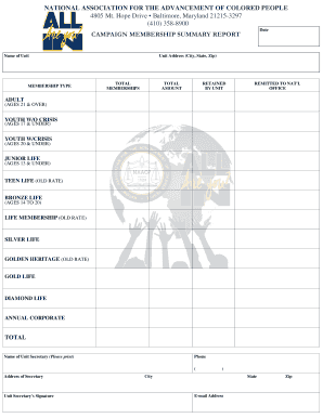 Unit Membership Report Form Naacp