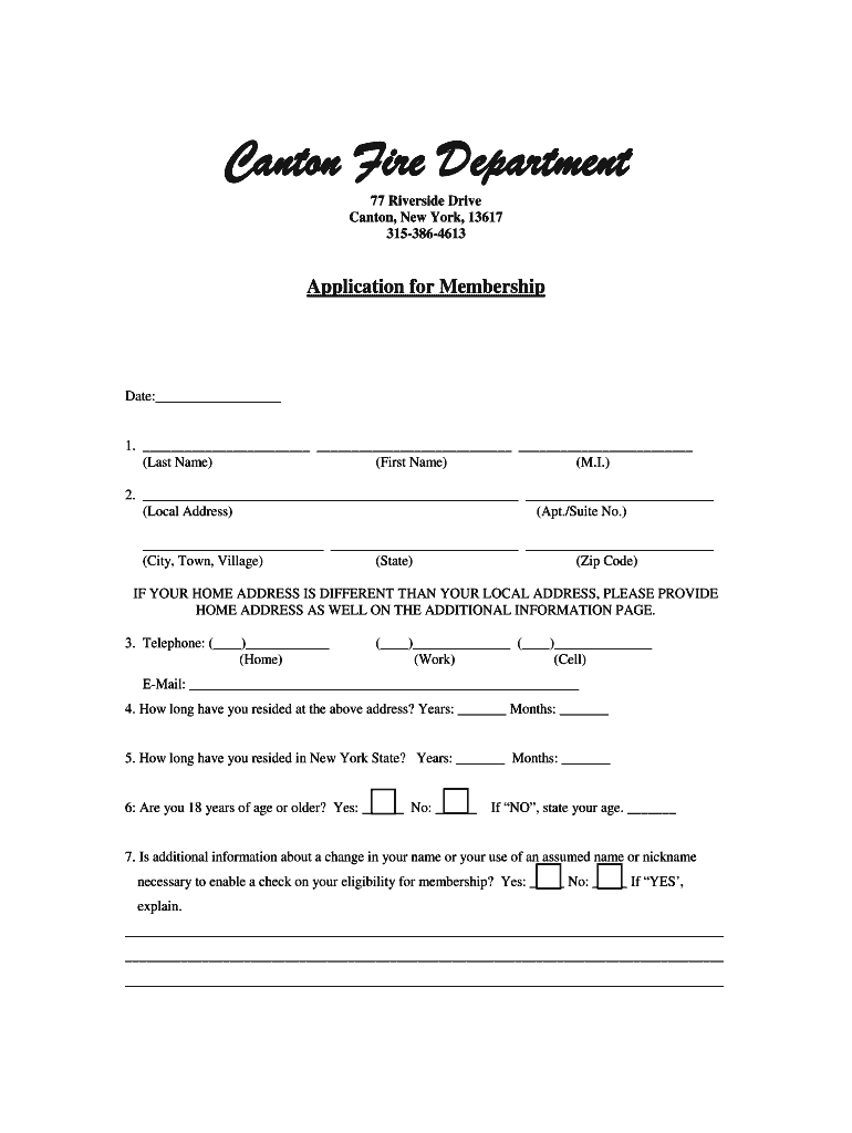 Canton Fire Department  Form