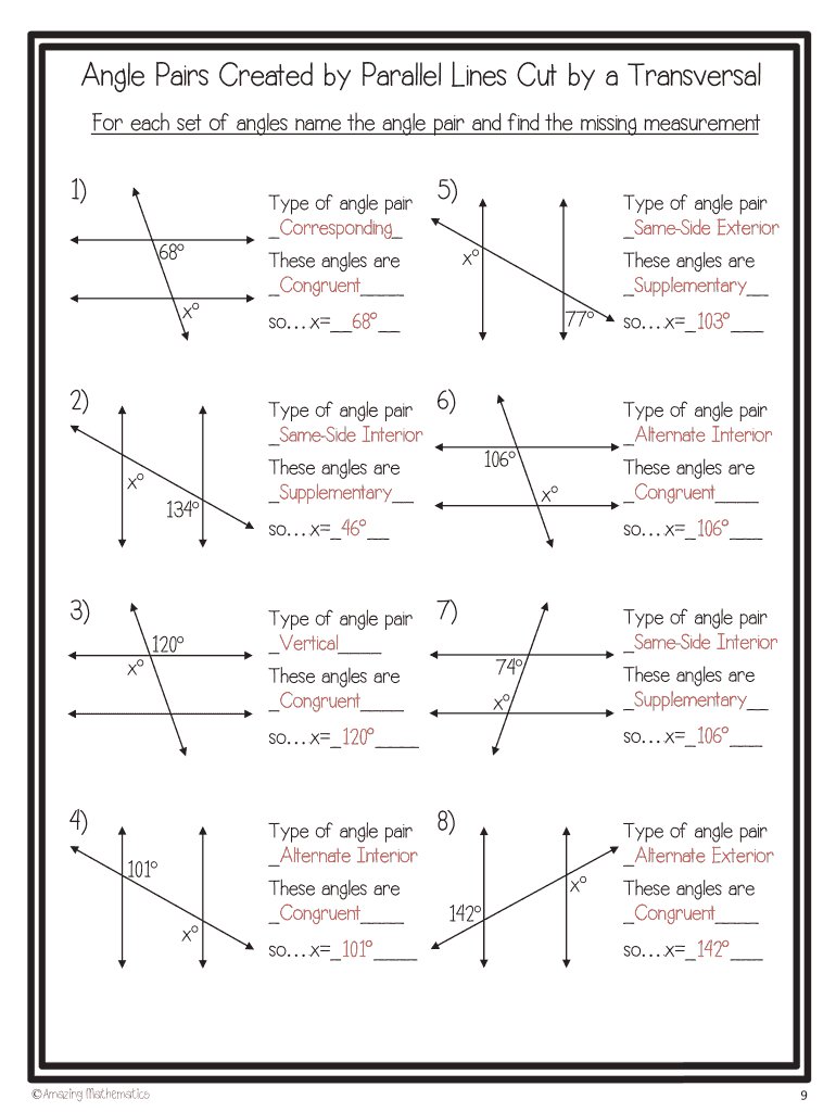 Angle Pairs Created by Parallel Lines Cut by a Transversal  Form