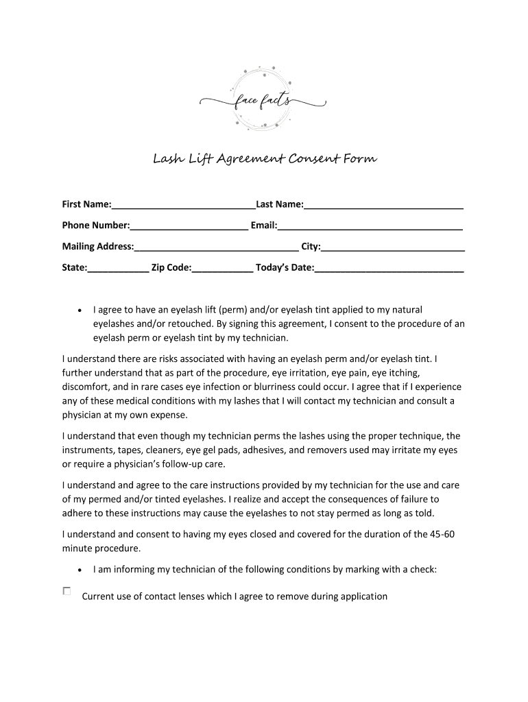 Lash Lift Agreement Consent Form