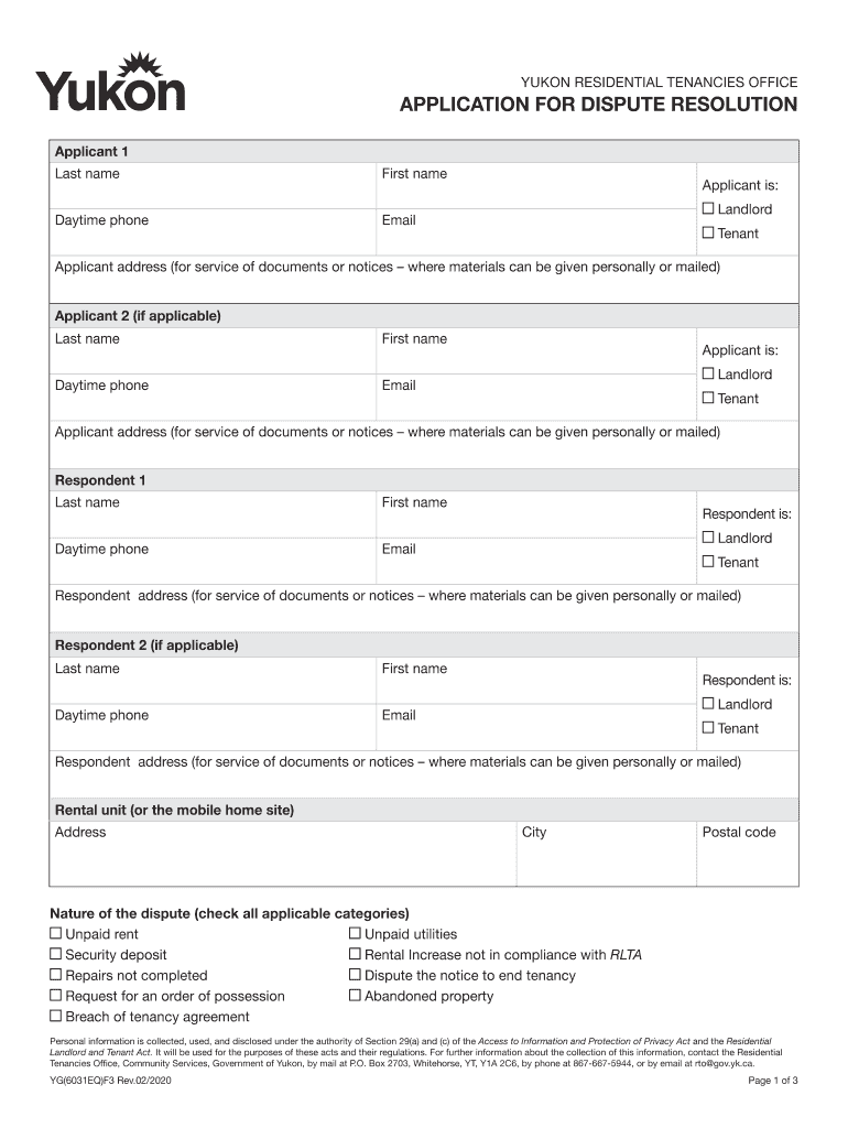 YUKON RESIDENTIAL TENANCIES OFFICE  Form