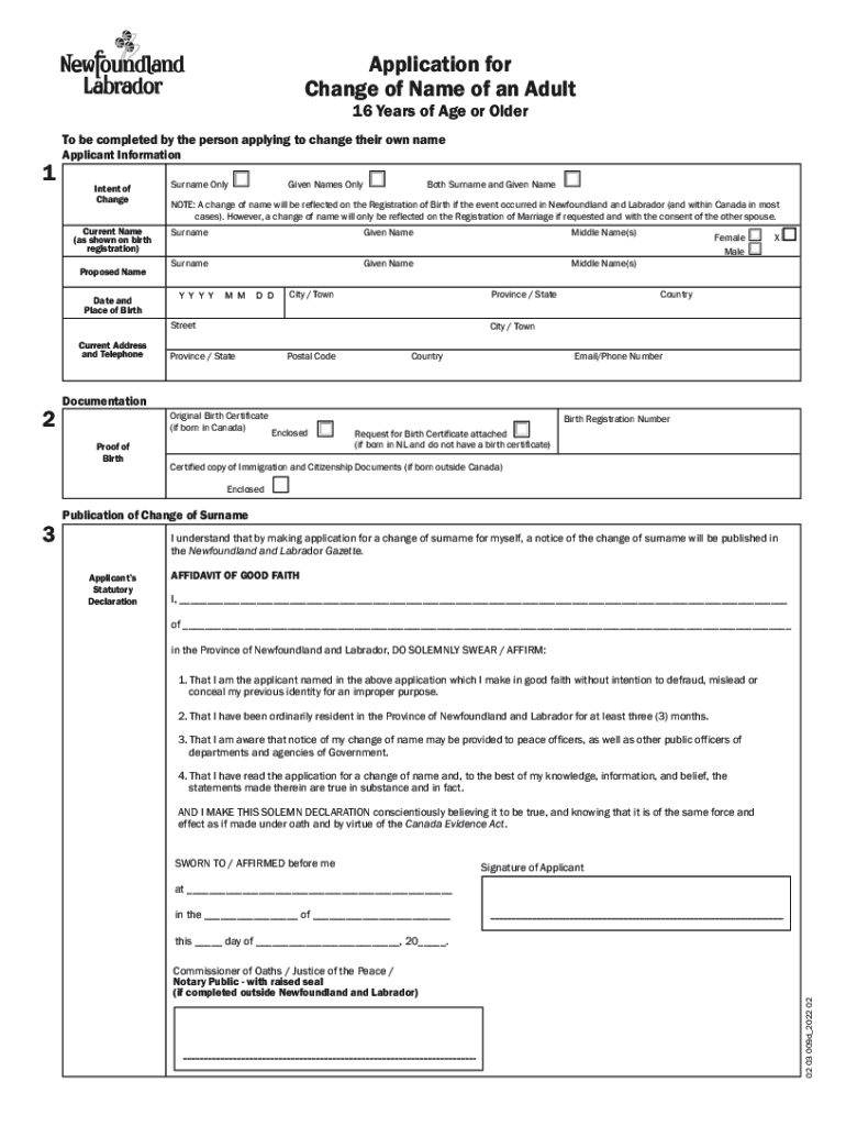 Canada Application Change Name  Form