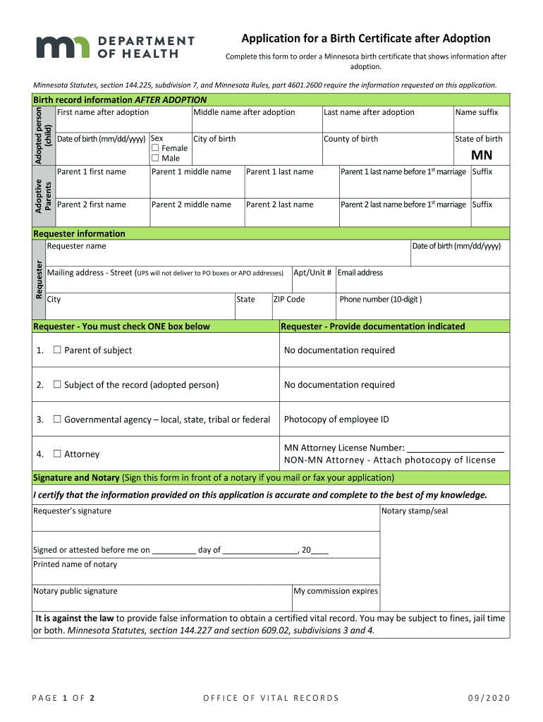  Application for a Birth Certificate After Adoption Request Birth Certificate Immediately After Adoption Finalized 2020-2024