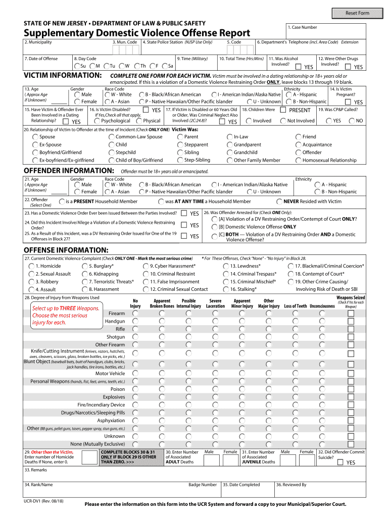 UCR Domestic Violence Form