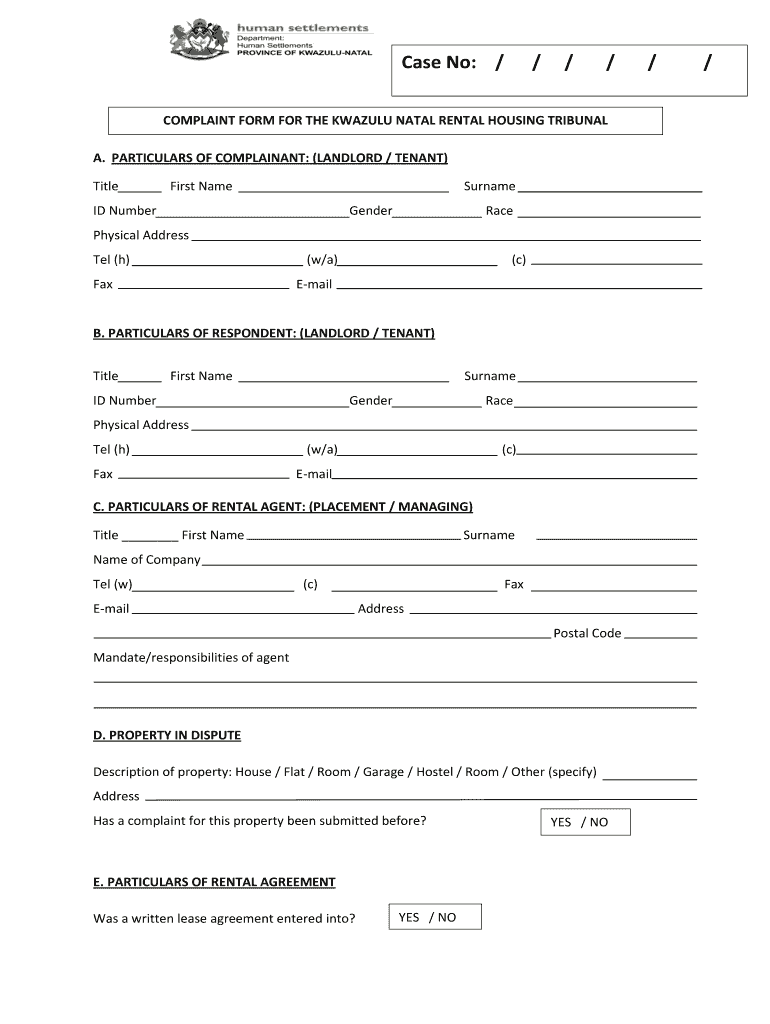 Rental Tribunal Durban  Form