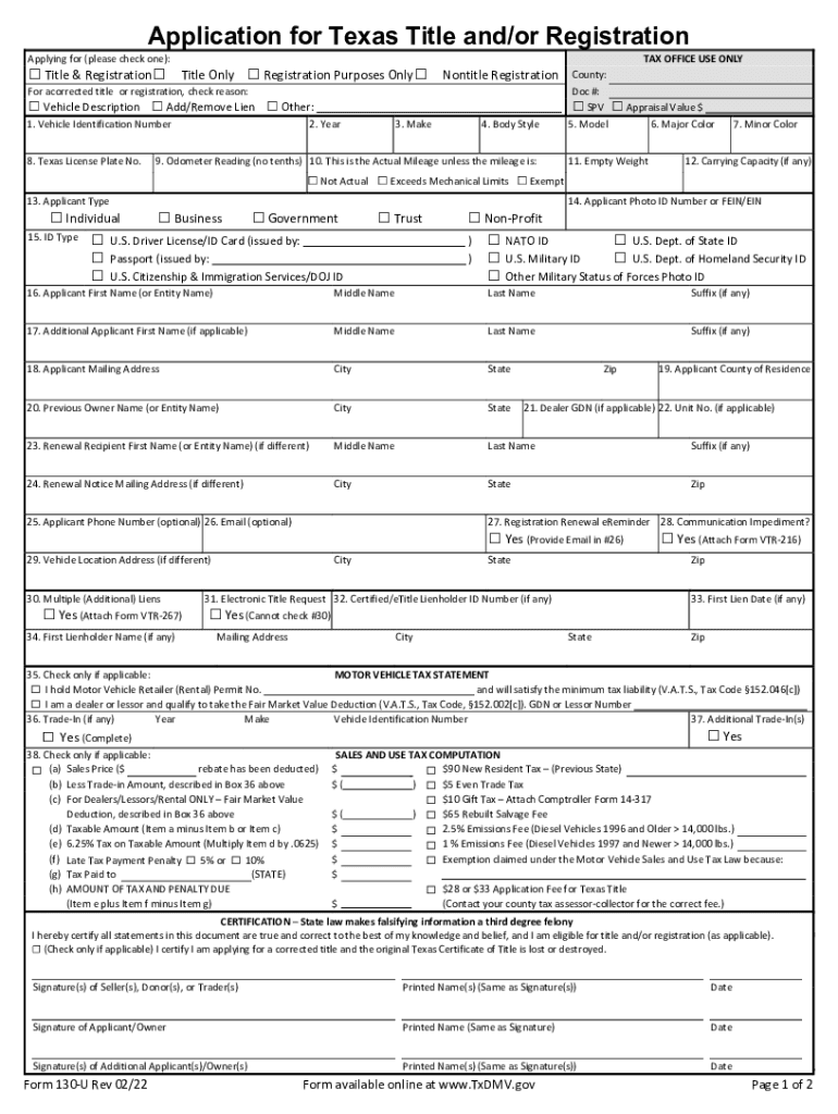  Application for Texas Title Andor RegistrationApp 2022-2024
