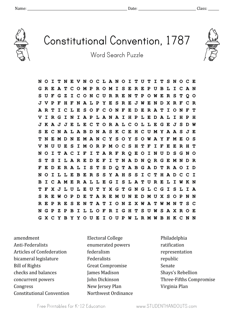 Constitutional Convention 1787 Word Search Puzzle Answers Form