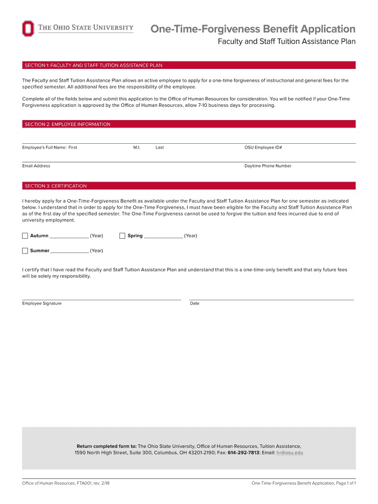  One Time Forgiveness Benefit Application OSU HR the 2018-2024