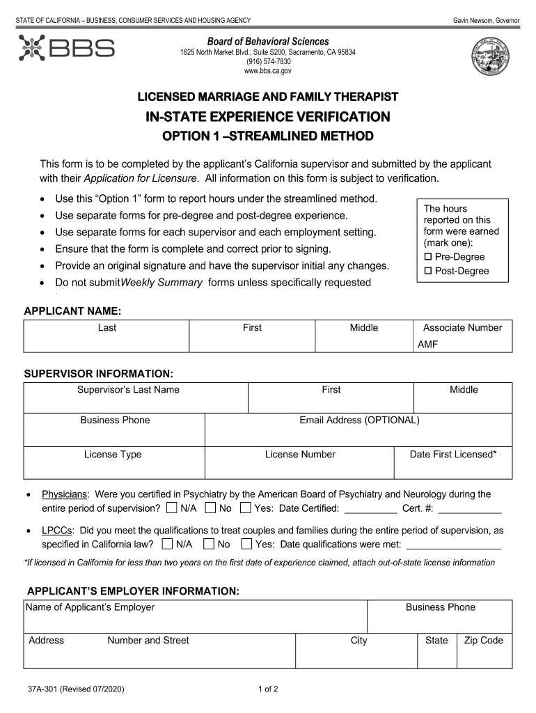  Board of Behavioral Sciences Application for Licensure LMFT Board of Behavioral Sciences Application for Licensure LMFT 2021