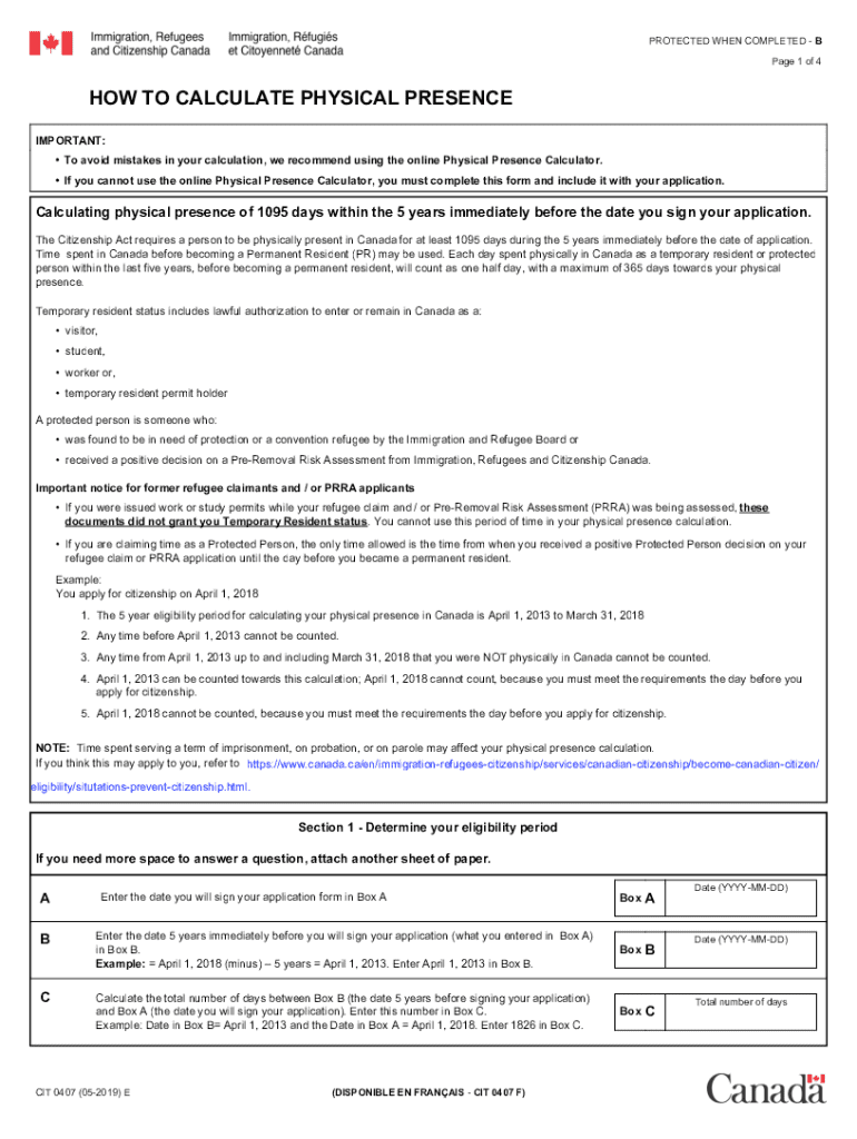  CIT 0407 E How to Calculate Physical Presence 2019-2024