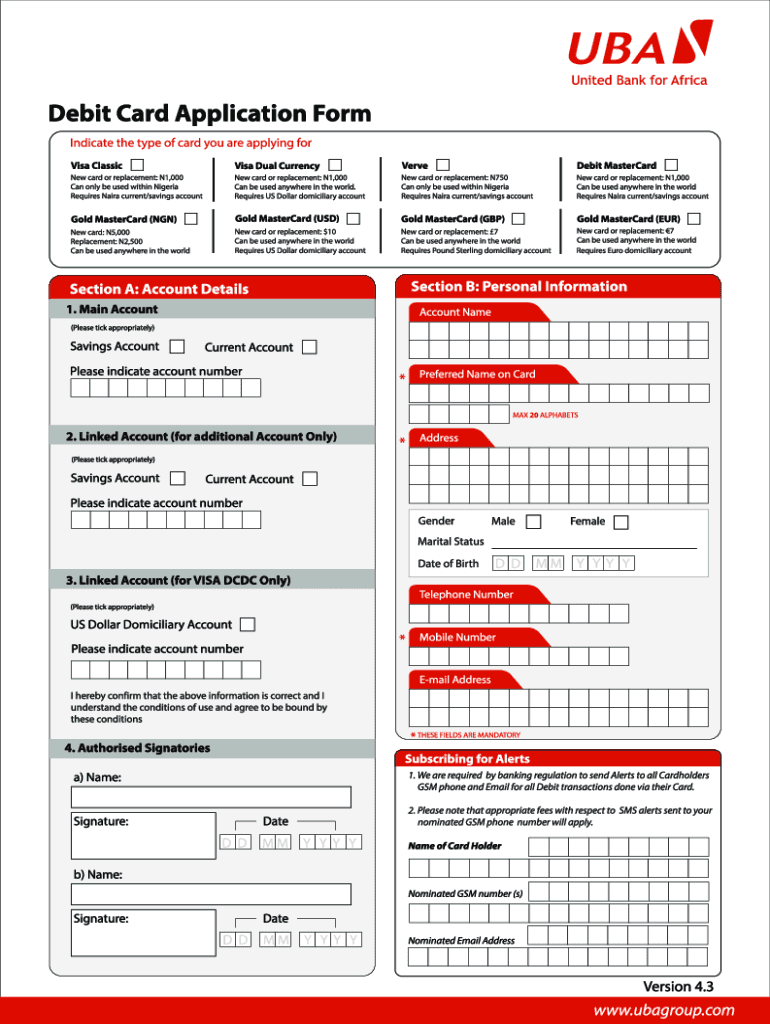 Uba Debit Card Application Form