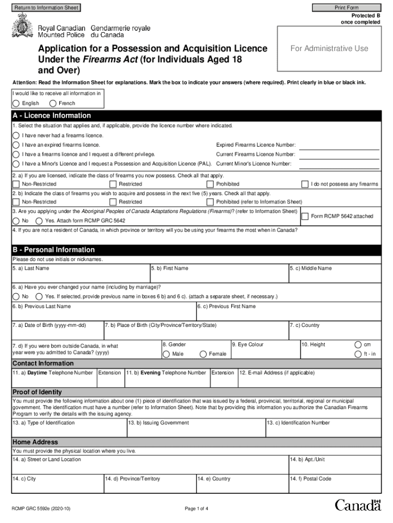  Form RCMP GRC5614 'Application for Renewal of a Firearms 2020